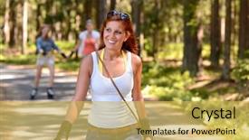  Presentation with roller skating - Slide set with inline training - young woman roller skating outdoors background and a  colored foreground