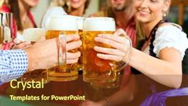  Presentation with beer women - Theme enhanced with inn or pub in bavaria - group of young men and women in traditional tracht drinking beer and having a party with beer background and a tawny brown colored foreground