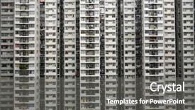  Presentation with apartment - Colorful presentation design enhanced with inner city - apartment block hong kong backdrop and a gray colored foreground