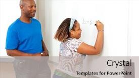  Presentation with math teacher - PPT layouts with inner city - handsome african-american math teacher works background and a light gray colored foreground