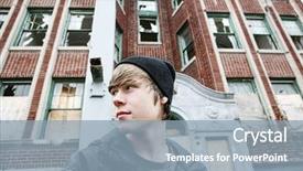  Presentation with city for - Colorful presentation design enhanced with inner city teenage boy backdrop and a light blue colored foreground