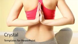  Presentation with corporate yoga - Presentation featuring inner peace - hand yoga gesture on bright background and a lemonade colored foreground