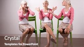  Presentation with listening woman - Presentation having inner peace - same woman fighting with herself background and a violet colored foreground