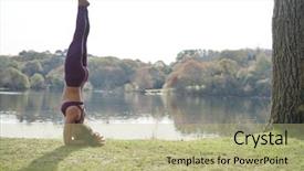  Presentation with fall lake - Slide deck having inner peace - stunning brunette practicing yoga outdoors background and a mint green colored foreground