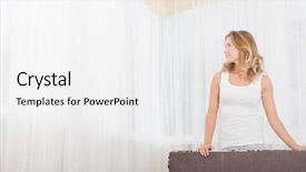  Presentation with inner peace - PPT layouts having inner peace - woman near window at home background and a white colored foreground