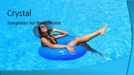  Presentation with perasalinana water birth - Audience pleasing presentation theme consisting of inner tube - girl in bikini and hat backdrop and a cyan colored foreground