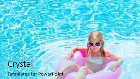  Presentation with swimming pool - Beautiful PPT theme featuring inner tube - girl on inflatable ring backdrop and a arctic colored foreground