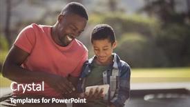  Presentation with father - Presentation featuring innocent - smiling son and father using background and a tawny brown colored foreground