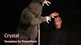  Presentation with nuclear - Audience pleasing presentation theme consisting of innocent young woman shreaks in fear as she is about to be attacked by a gas mask wearing fiend in an apocylopic post nuclear future backdrop and a wine colored foreground