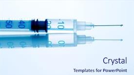  Presentation with syringe - Audience pleasing theme consisting of innoculated bacterias - syringe on white glossy surface backdrop and a  colored foreground