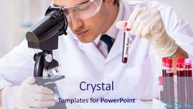  Presentation with testing blood - Cool new theme with innoculated bacterias - young handsome lab assistant testing backdrop and a sky blue colored foreground