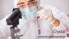  Presentation with testing blood - Amazing slide deck having innoculated bacterias - young handsome lab assistant testing backdrop and a light gray colored foreground