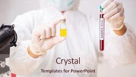  Presentation with testing blood - Cool new PPT theme with innoculated bacterias - young handsome lab assistant testing backdrop and a lemonade colored foreground