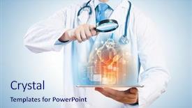  Presentation with health innovation - Colorful slide set enhanced with cyber gothic girl with rays of light in a dark background backdrop and a wine colored foreground