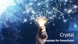  Presentation with idea - Presentation enhanced with innovation - innovative idea in businessman hand background and a navy blue colored foreground