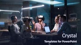  Presentation with virtual team - Audience pleasing slide set consisting of innovation - multiethnic business team using virtual backdrop and a wine colored foreground