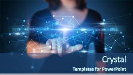  Presentation with displaying - Theme consisting of innovation - woman touching hologram screen displaying background and a ocean colored foreground