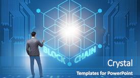  Presentation with blockchain - Beautiful PPT layouts featuring innovation - young businessman in innovative blockchain backdrop and a teal colored foreground