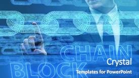  Presentation with blockchain - PPT theme featuring innovation - young businessman in innovative blockchain background and a cobalt blue colored foreground