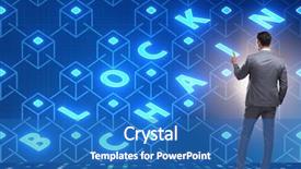  Presentation with blockchain - Colorful slides enhanced with innovation - young businessman in innovative blockchain backdrop and a teal colored foreground