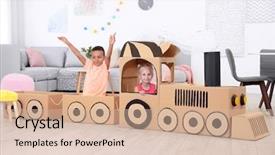  Presentation with children playing - Beautiful theme featuring innovation african american - cute children playing with cardboard backdrop and a  colored foreground