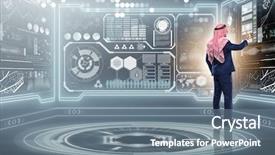  Presentation with data management - Cool new presentation theme with arab man in data management backdrop and a ocean colored foreground