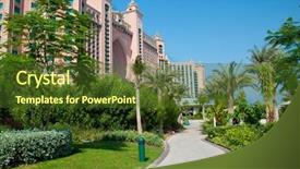  Presentation with dubai - PPT theme having atlantis - path leading up to famous background and a teal colored foreground