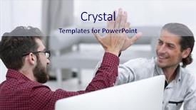  Presentation with high fidelity - Colorful slide set enhanced with innovation celebration - closeup colleagues giving each other backdrop and a sky blue colored foreground