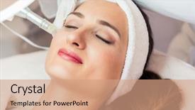  Presentation with surgical - PPT theme having innovation center - close-up of the face background and a coral colored foreground