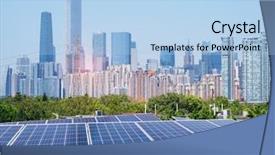  Presentation with energy solar - Cool new slide deck with innovation commercialization power - solar panel plant with urban backdrop and a  colored foreground