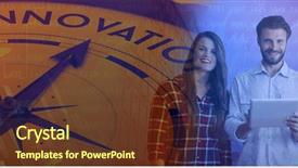  Presentation with tablet - Beautiful slide deck featuring innovation concept on navigational compass backdrop and a tawny brown colored foreground