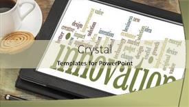  Presentation with digital innovation - Amazing PPT theme having innovation-concept-word-cloud backdrop and a soft green colored foreground