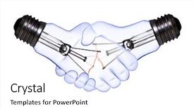  Presentation with shake hand - Amazing slide deck having innovation creative - hand shake lamp bulbs hand backdrop and a white colored foreground