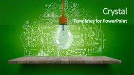  Presentation with innovation strategy - PPT theme enhanced with innovation data green - light bulb and drawing business background and a forest green colored foreground