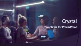  Presentation with virtual team - Beautiful presentation featuring headset in night office meeting backdrop and a wine colored foreground