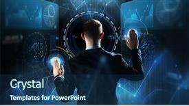  Presentation with virtual technology - Slide set featuring innovation economics - business people technology and cyberspace background and a navy blue colored foreground