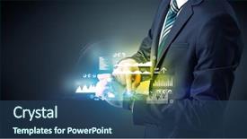  Presentation with economics - Slide deck consisting of innovation economics - businessman wearing smartwatch with graphics background and a ocean colored foreground