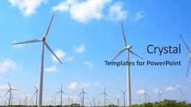  Presentation with fuel - Beautiful presentation theme featuring innovation fuel - wind turbines on blue sky backdrop and a light blue colored foreground