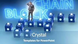  Presentation with blockchain - Presentation consisting of innovation money - blockchain innovative concept with businessman background and a teal colored foreground