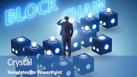  Presentation with blockchain - Presentation design having innovation money - blockchain innovative concept with businessman background and a ocean colored foreground