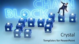  Presentation with blockchain - Cool new PPT theme with innovation money - blockchain innovative concept with businessman backdrop and a light blue colored foreground