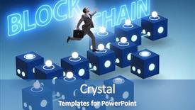  Presentation with blockchain - Beautiful PPT layouts featuring innovation money - blockchain innovative concept with businessman backdrop and a teal colored foreground