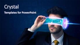  Presentation with high tech change - Presentation theme enhanced with innovation robot - man from future with high background and a navy blue colored foreground