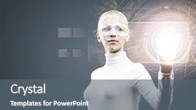  Presentation with innovation - Amazing slide set having innovation robot - young woman in white touching backdrop and a gray colored foreground