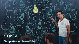  Presentation with people management word cloud - Presentation design consisting of innovation team team working - creative business people at work background and a tawny brown colored foreground