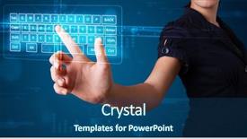  Presentation with virtual keyboard - PPT theme enhanced with innovation technology - young girl pressing virtual type background and a  colored foreground