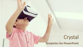  Presentation with video games playing - Theme having innovation video background - kid at home wearing vr background and a sky blue colored foreground