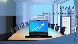  Presentation with focus - Slides featuring innovation work - meeting room in front focus background and a light blue colored foreground