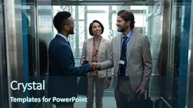  Presentation with elevator - Presentation design featuring innovative communication plan - front view of young multi-ethnic background and a navy blue colored foreground