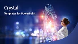  Presentation with science - Audience pleasing theme consisting of innovative technologies as science mixed backdrop and a navy blue colored foreground